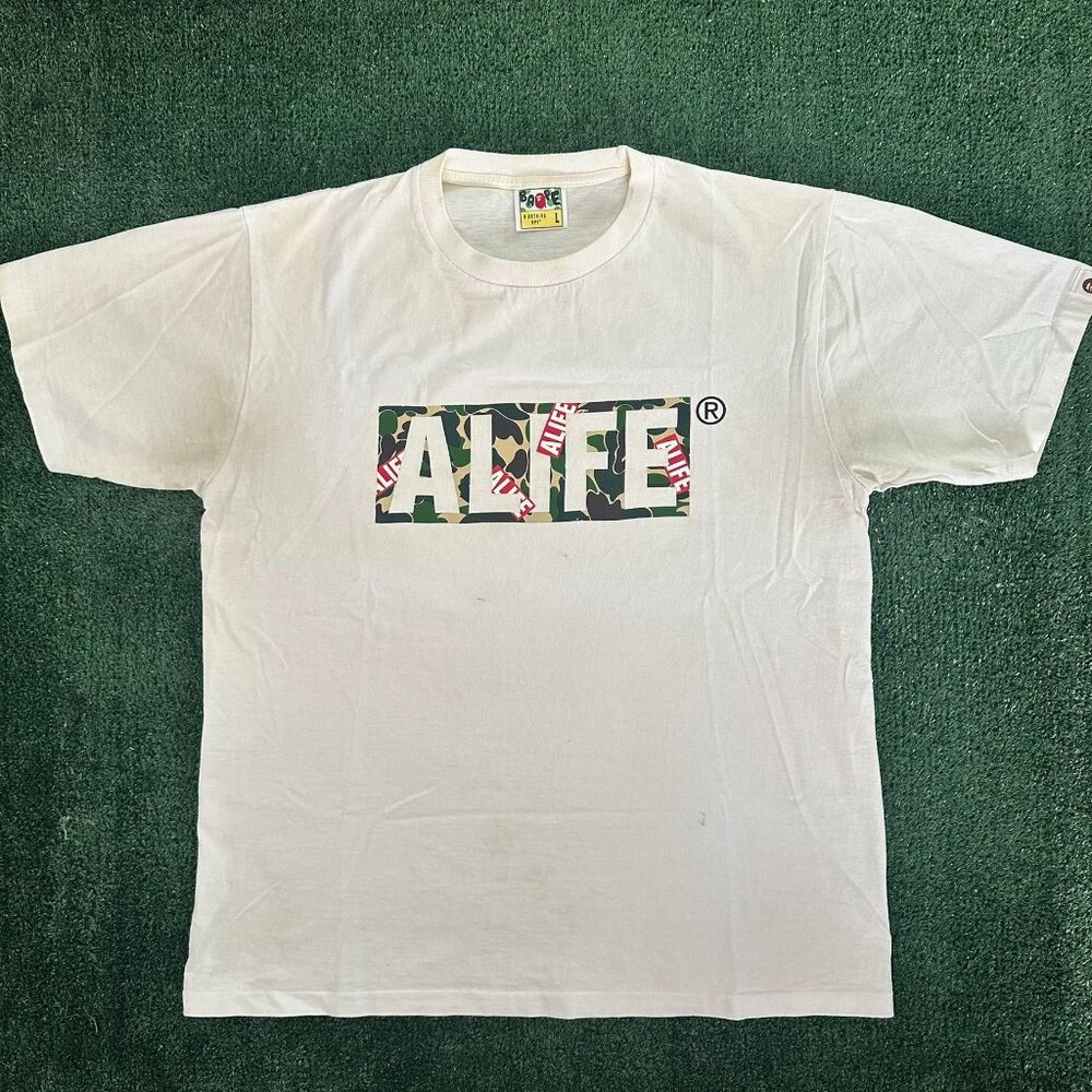 BAPE A Bathing Ape x ALIFE Camo Box Logo T-Shirt White Japan Streetwear Skater L